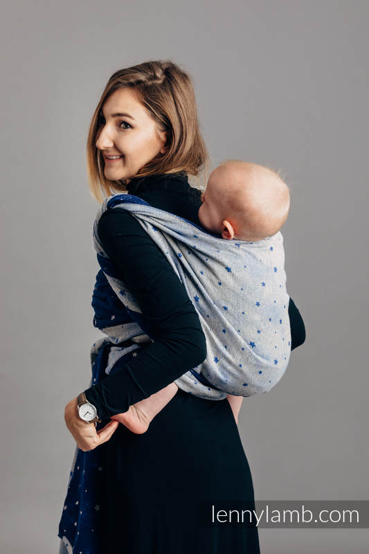 Baby Wrap, Jacquard Weave (96% cotton, 4% metallised yarn) - TWINKLING STARS - size XL #babywearing