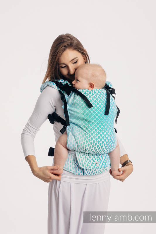 Mochila LennyUp, talla estándar, tejido jaquard 100% algodón - conversión de fular ICICLES - ICE MINT #babywearing