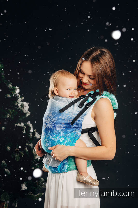 Mochila LennyUp, talla estándar, tejido jaquard 96% algodón, 4% hilo metalizado - conversión de fular SNOW QUEEN - MAGIC LAKE (grado B) #babywearing