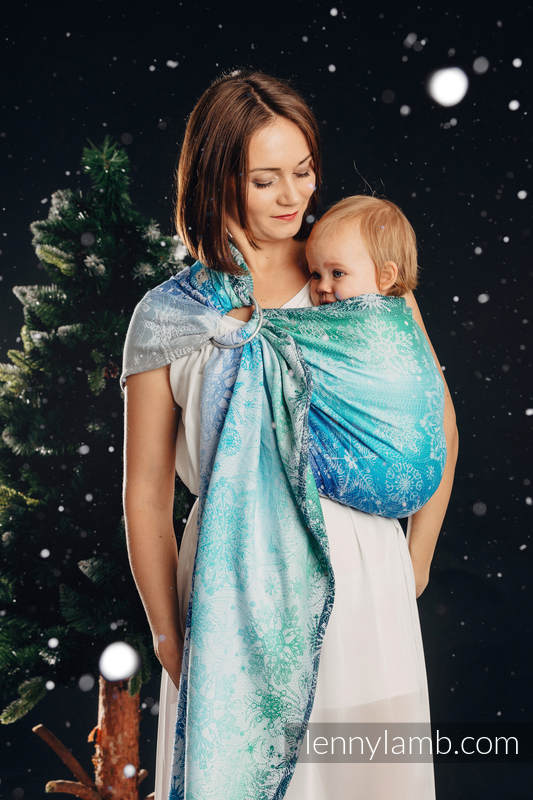 Żakardowa chusta kółkowa do noszenia dzieci, 96% bawełna, 4% przędza metalizowana - KRÓLOWA ŚNIEGU - MAGICZNE JEZIORO - standard 1.8m #babywearing