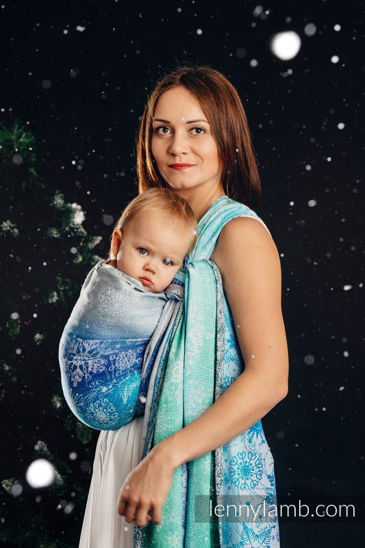 Baby Wrap, Jacquard Weave (96% cotton, 4% metallised yarn) - SNOW QUEEN - MAGIC LAKE - size M #babywearing