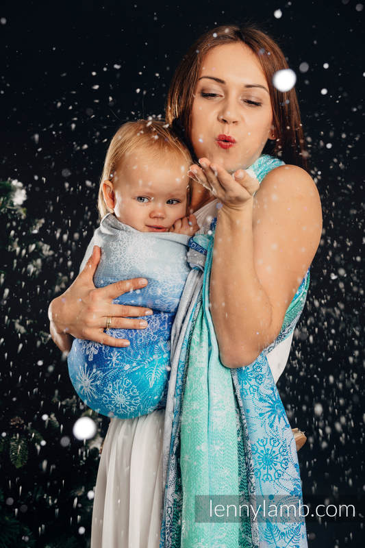 Baby Wrap, Jacquard Weave (96% cotton, 4% metallised yarn) - SNOW QUEEN - MAGIC LAKE - size XS #babywearing