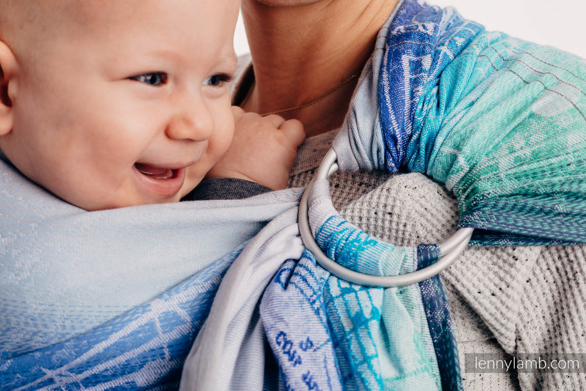 Żakardowa chusta kółkowa do noszenia dzieci, bawełna, ramię bez zakładek - SYMFONIA ZORZA POLARNA - long 2.1m #babywearing