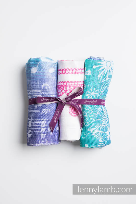 Muslin Square Set - SYMPHONY AURORA, SNOW QUEEN MAGIC LAKE, ICED LACE PINK&WHITE #babywearing