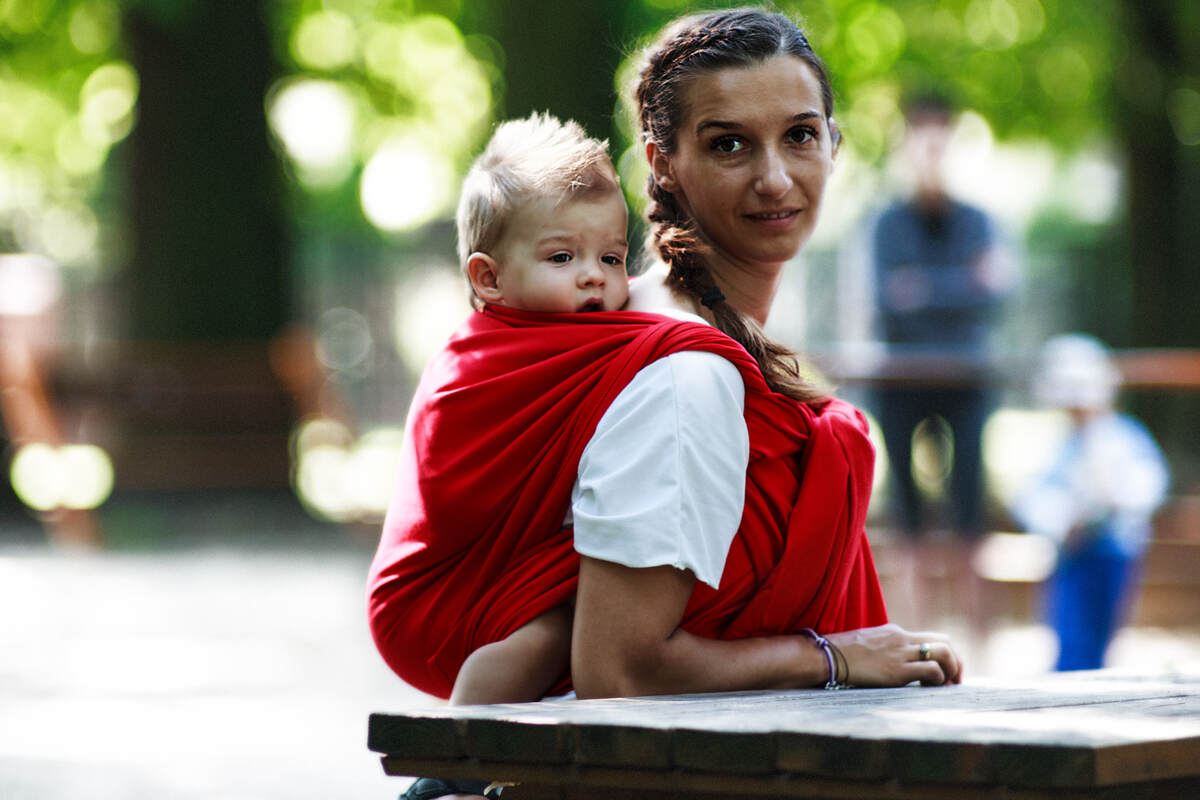 Chusta do noszenia dzieci, tkana splotem skośno-krzyżowym - Maki - rozmiar M #babywearing