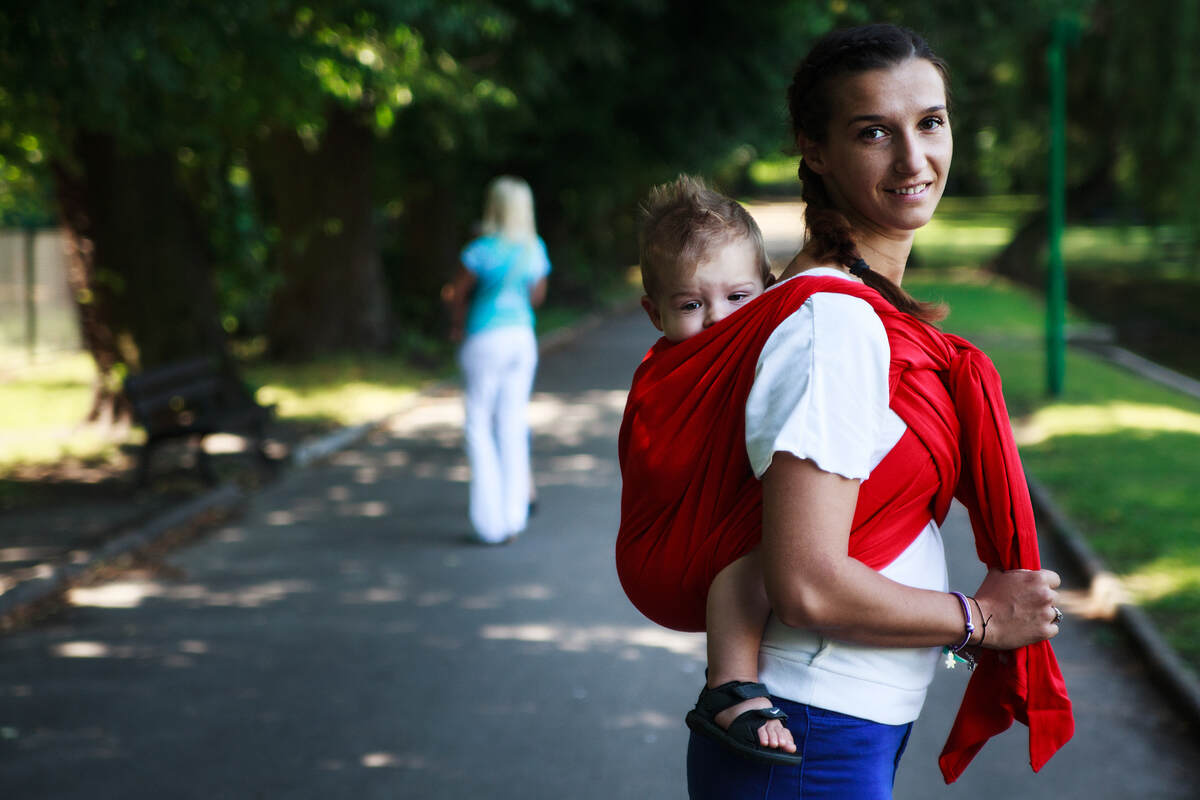 Chusta do noszenia dzieci, tkana splotem skośno-krzyżowym - Maki - rozmiar M #babywearing
