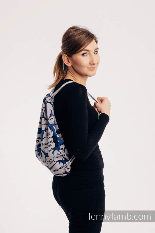 Mochila portaobjetos hecha de tejido de fular (100% algodón) - HUG ME - BLUE - talla estándar 32cm x 43cm #babywearing