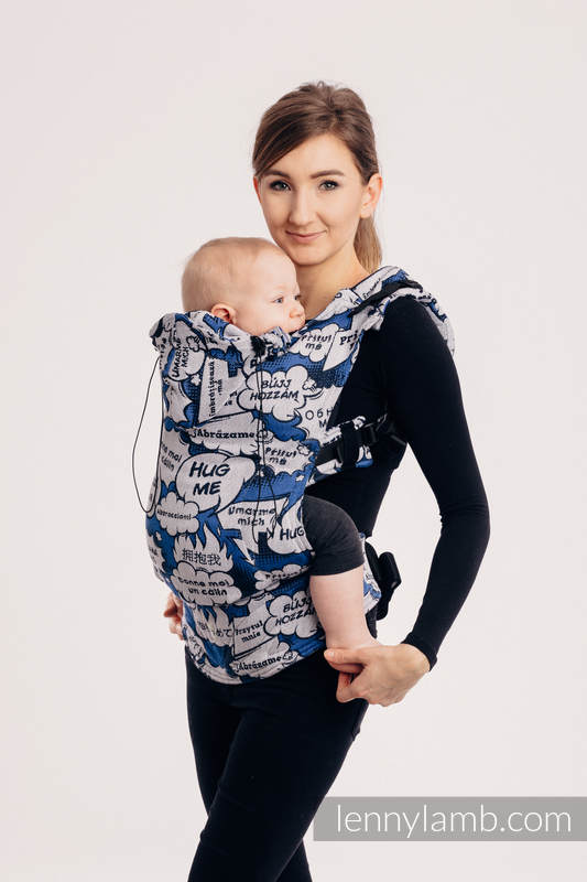 Porte-bébé ergonomique, taille bébé, jacquard 100% coton - HUG ME - BLUE - Deuxième génération #babywearing