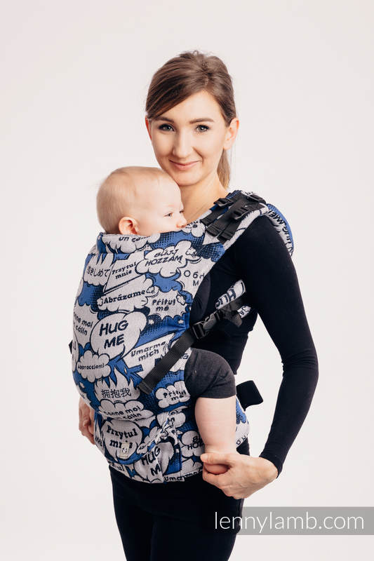Nosidełko LennyUp z tkaniny żakardowej 100% bawełna , rozmiar standard - PRZYTUL MNIE - NIEBIESKI #babywearing
