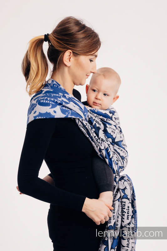 Żakardowa chusta do noszenia dzieci, 100% bawełna - PRZYTUL MNIE - NIEBIESKI - rozmiar L #babywearing