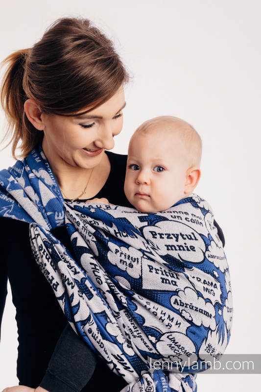Żakardowa chusta do noszenia dzieci, 100% bawełna - PRZYTUL MNIE - NIEBIESKI - rozmiar L (drugi gatunek) #babywearing