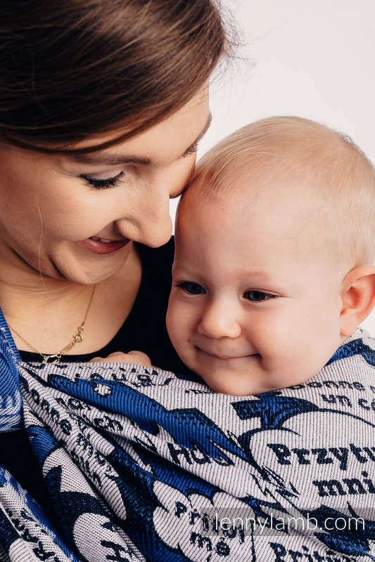 Baby Wrap, Jacquard Weave (100% cotton) - HUG ME - BLUE - size S #babywearing