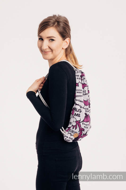 Sackpack made of wrap fabric (100% cotton) - HUG ME - PINK - standard size 32cm x 43cm #babywearing