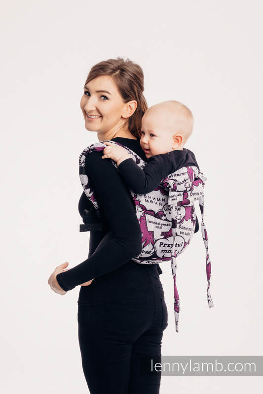 Nosidło Klamrowe ONBUHIMO z tkaniny żakardowej (100% bawełna), rozmiar Toddler - PRZYTUL MNIE - RÓŻOWY  #babywearing