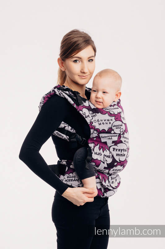 Nosidełko LennyUp z tkaniny żakardowej 100% bawełna , rozmiar standard - PRZYTUL MNIE - RÓŻOWY  #babywearing
