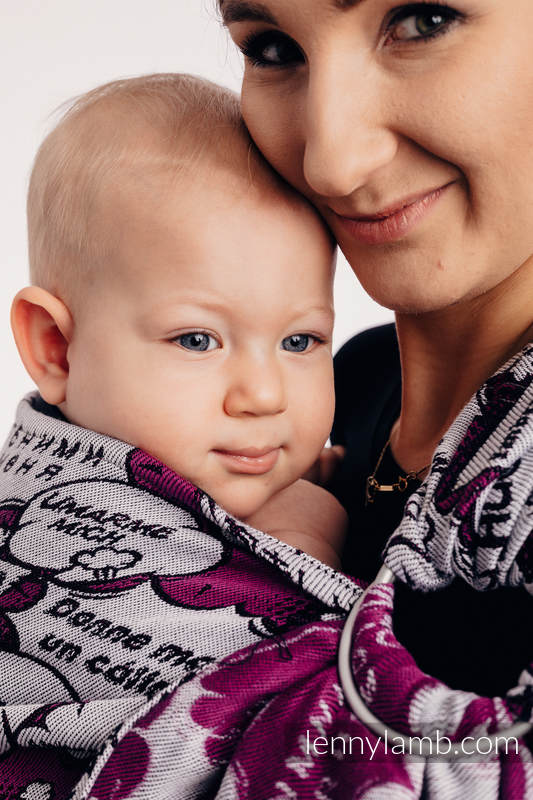 Chusta kółkowa, splot żakardowy, (100% bawełna) - PRZYTUL MNIE - RÓŻOWY - standard 1.8m #babywearing
