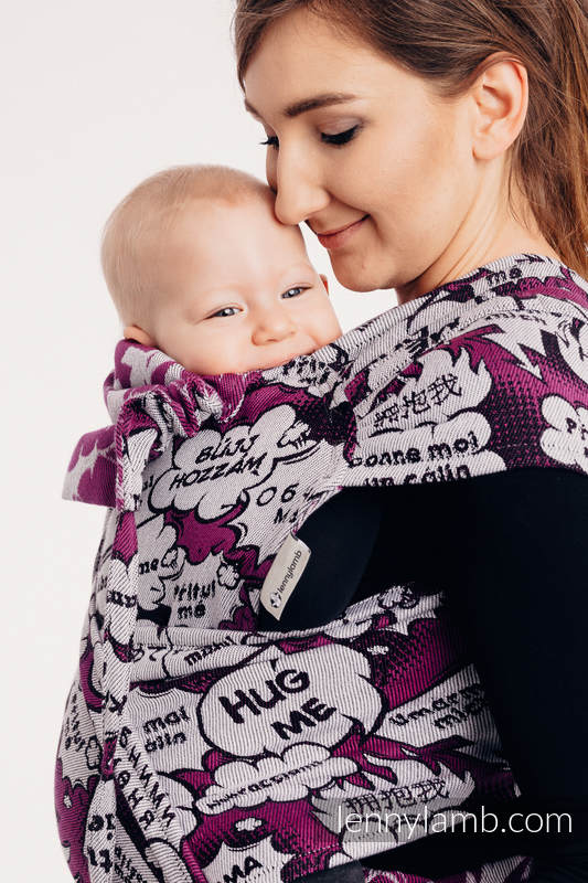 WRAP-TAI Mini con cappuccio, tessitura jacquard, 100% cotone - HUG ME - PINK #babywearing