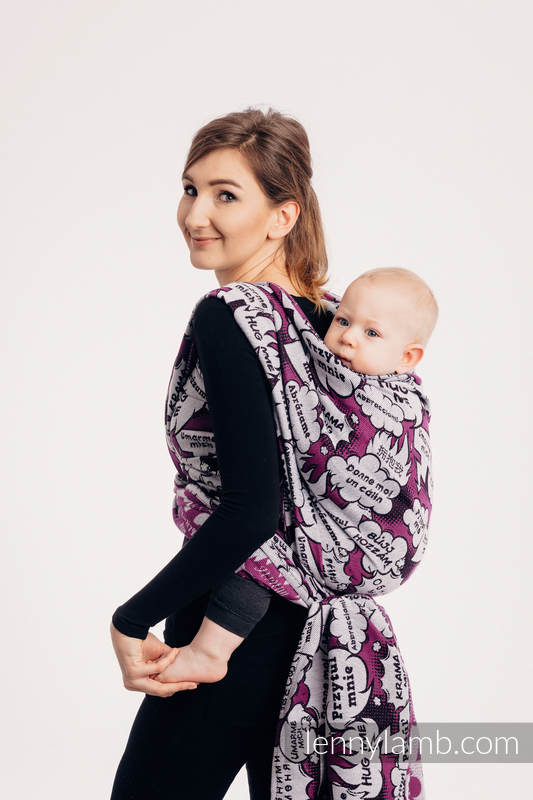 Żakardowa chusta do noszenia dzieci, 100% bawełna - PRZYTUL MNIE - RÓŻOWY - rozmiar XS #babywearing