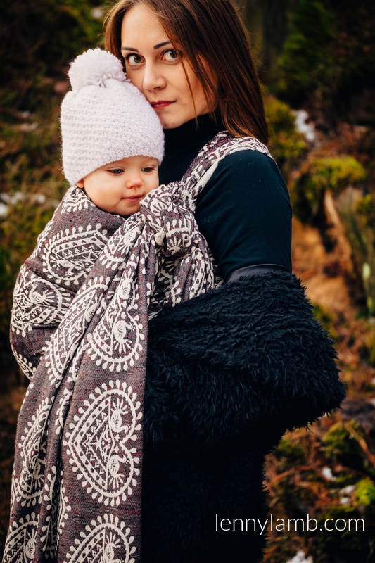 Baby Wrap, Jacquard Weave (74% cotton 26% silk) - FOLK HEARTS - NOSTALGIA - size L (grade B) #babywearing