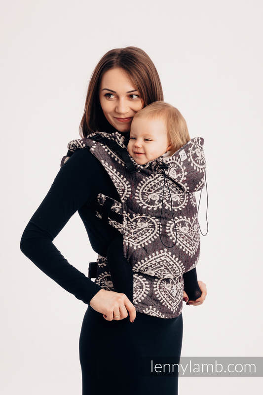 Mochila ergonómica, talla bebé, jacquard (74% algodón, 26% seda) - FOLK HEARTS - NOSTALGIA - Segunda generación #babywearing
