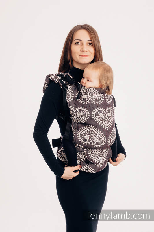 Mochila LennyUp, talla estándar, tejido jaquard (74% algodón, 26% seda) - conversión de fular FOLK HEARTS - NOSTALGIA #babywearing