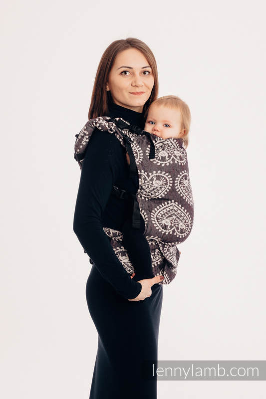 Mochila LennyUp, talla estándar, tejido jaquard (74% algodón, 26% seda) - conversión de fular FOLK HEARTS - NOSTALGIA #babywearing