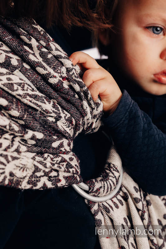 Żakardowa chusta kółkowa do noszenia dzieci, 74% Bawełna 26% Jedwab - FOLKOWE SERCA - NOSTALGIA - standard 1.8m #babywearing