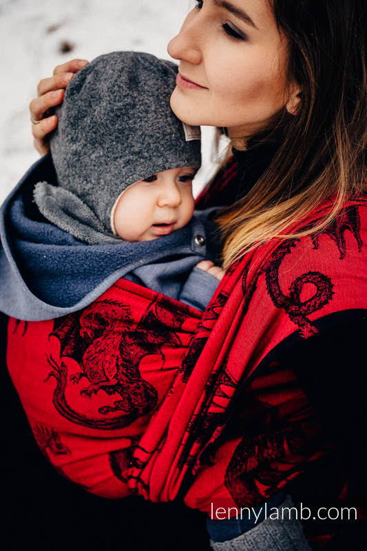 Żakardowa chusta do noszenia dzieci, bawełna - DRAGON - OGIEŃ I KREW - rozmiar XS #babywearing