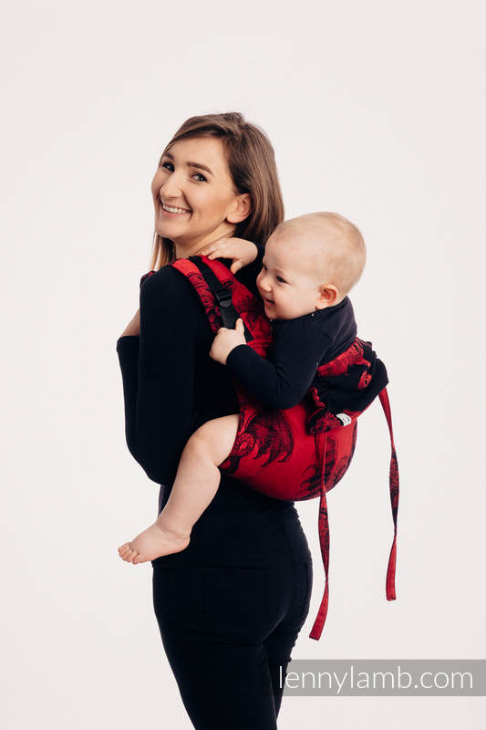 Nosidło Klamrowe ONBUHIMO z tkaniny żakardowej (100% bawełna), rozmiar Toddler - DRAGON - OGIEŃ I KREW #babywearing