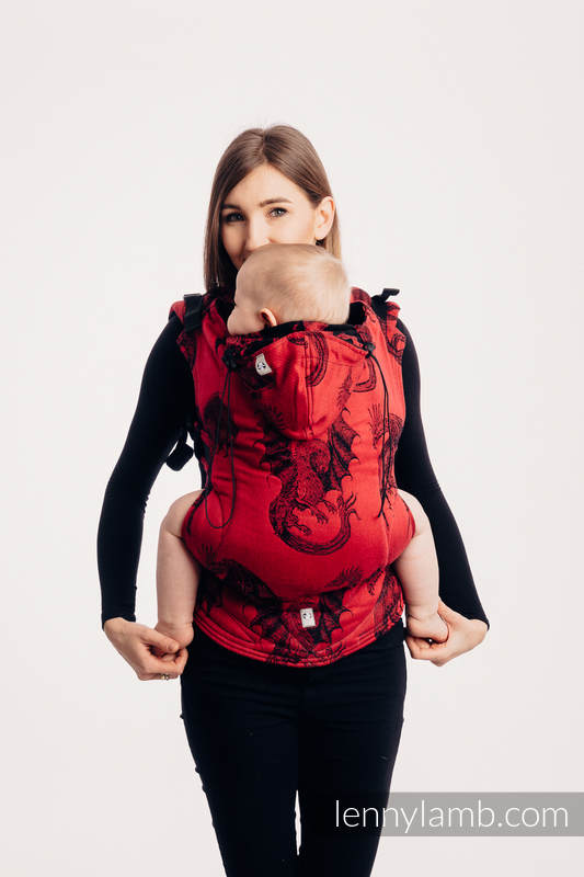 Nosidełko Ergonomiczne z tkaniny żakardowej 100% bawełna , Baby Size, DRAGON - OGIEŃ I KREW - Druga Generacja #babywearing