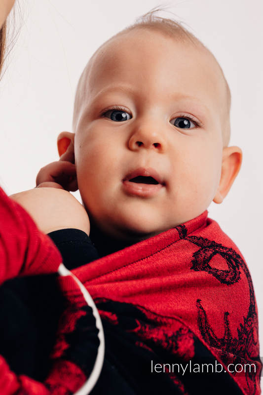 Żakardowa chusta kółkowa do noszenia dzieci, bawełna, ramię bez zakładek - DRAGON - OGIEŃ I KREW - long 2.1m #babywearing