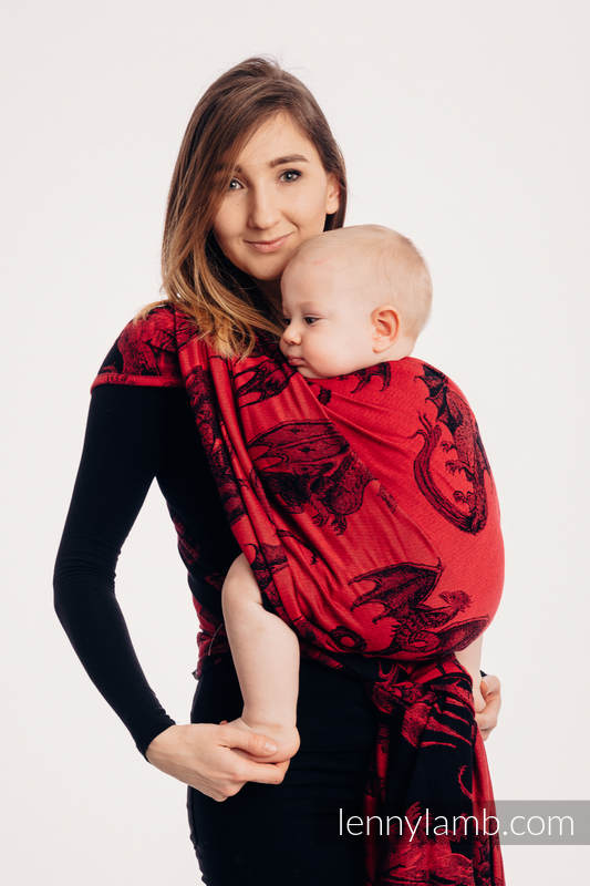 Żakardowa chusta do noszenia dzieci, bawełna - DRAGON - OGIEŃ I KREW - rozmiar L #babywearing