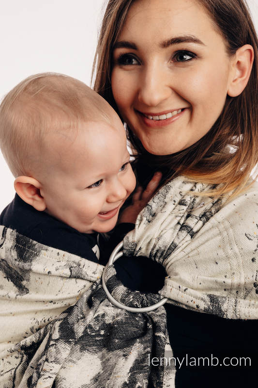 Żakardowa chusta kółkowa do noszenia dzieci, 63% bawełna, 37% wełna merino, ramię bez zakładek - GALOP - DŹWIĘK CISZY -  standard 1.8m #babywearing
