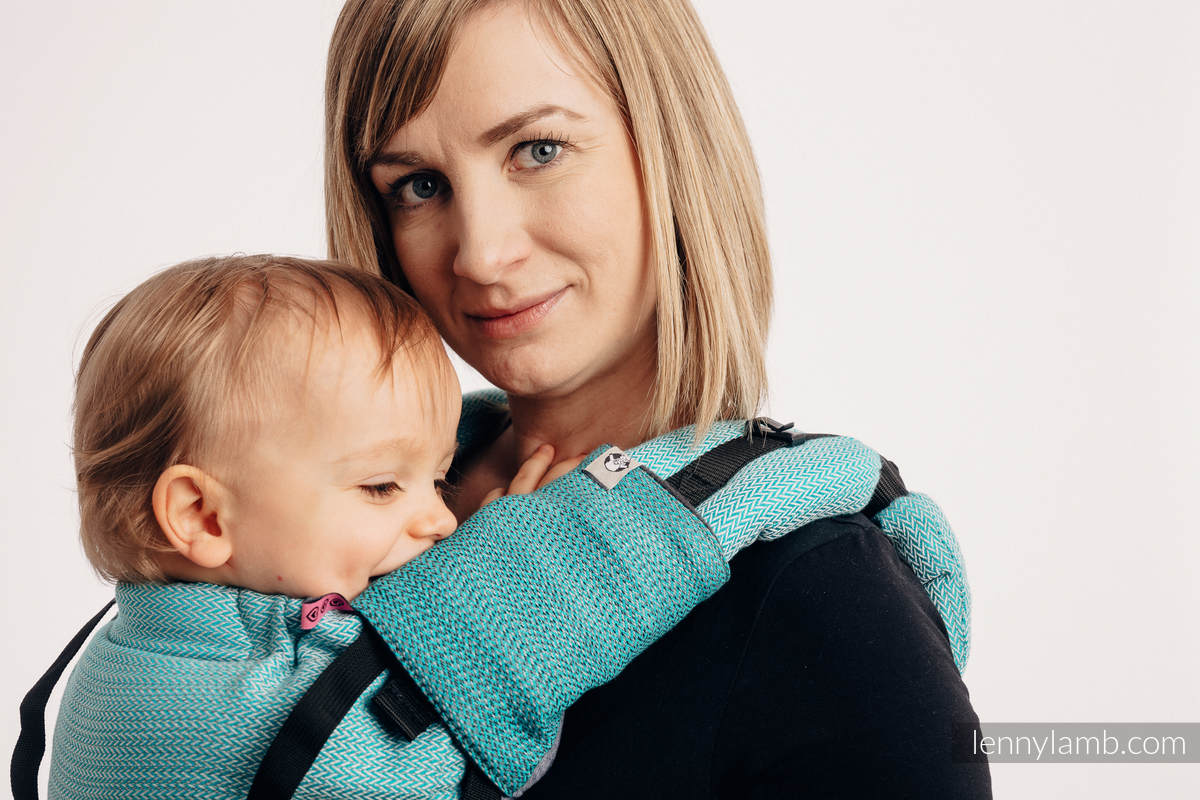 Ensemble protège bretelles et sangles pour capuche (60% coton, 40% polyester) - LITTLE HERRINGBONE OMBRE TEAL  #babywearing
