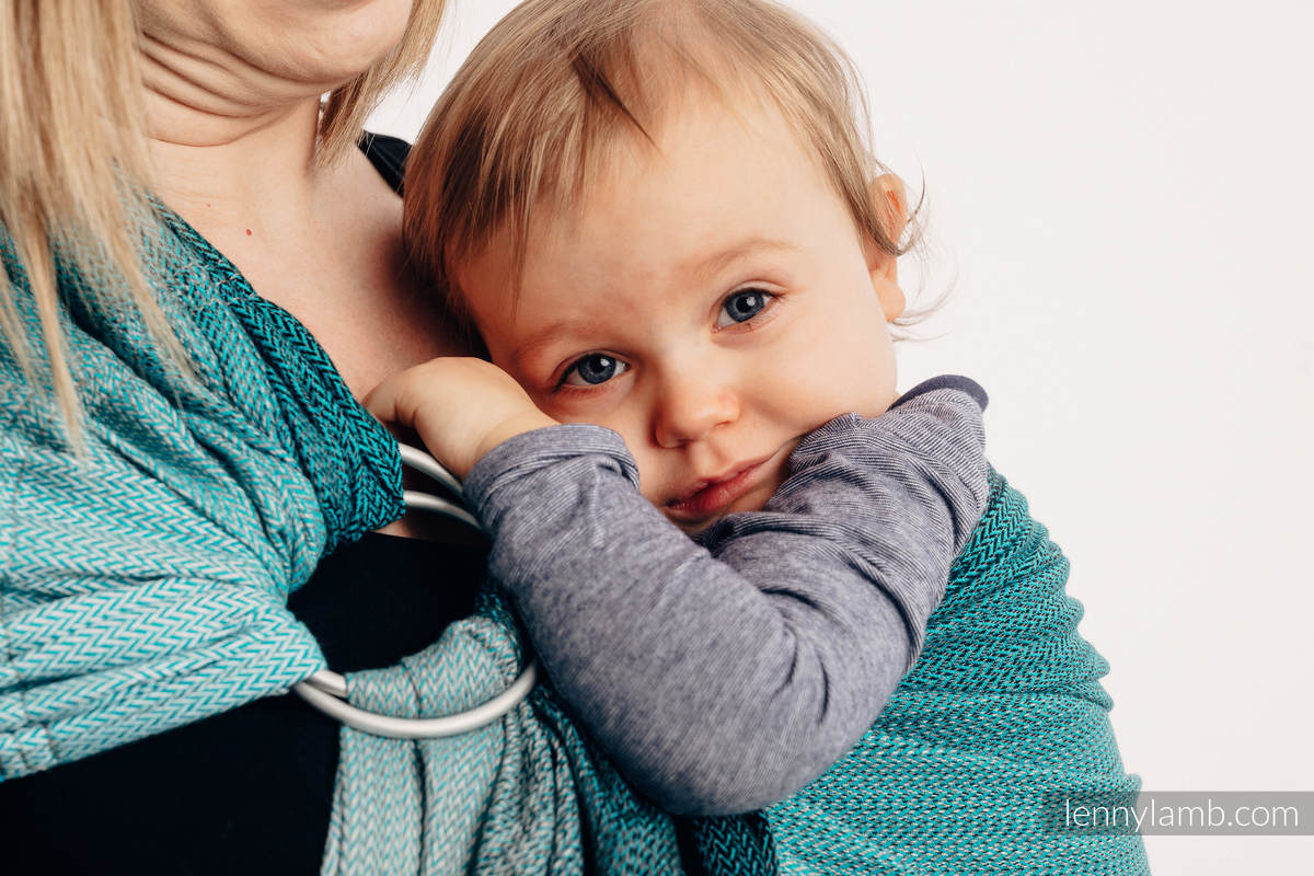 Bandolera de anillas, tejido Jacquard (100% algodón) - LITTLE HERRINGBONE OMBRE TEAL - standard 1.8m #babywearing
