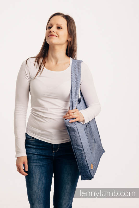 Sac à bandoulière en retailles d’écharpes (100 % coton) - LITTLE HERRINGBONE OMBRE BLUE - taille standard 37 cm x 37 cm #babywearing