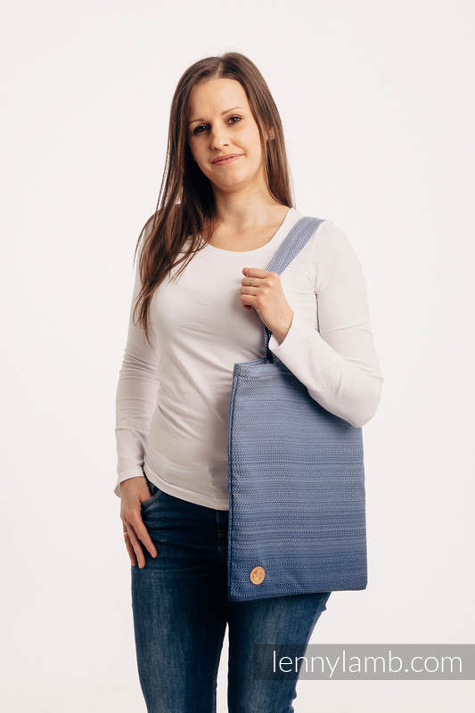 Einkaufstasche, hergestellt vom gewebten Stoff (100% Baumwolle) - LITTLE HERRINGBONE OMBRE BLUE  #babywearing