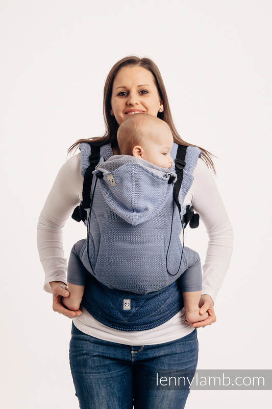 Ergonomische Tragehilfe, Größe Baby, Fischgrätmuster, 100% Baumwolle - LITTLE HERRINGBONE OMBRE BLUE  - Zweite Generation #babywearing