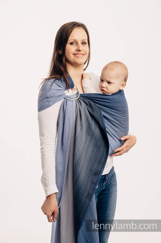 Sling, jacquard (100 % coton) - avec épaule sans plis - LITTLE HERRINGBONE OMBRE BLUE - standard 1.8m #babywearing