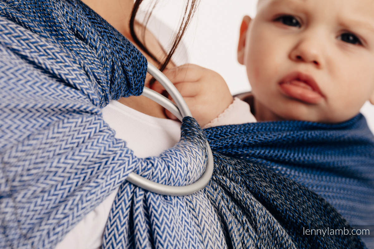 Ringsling, Herringbone Weave (100% cotton) - with gathered shoulder - LITTLE HERRINGBONE OMBRE BLUE  - long 2.1m #babywearing