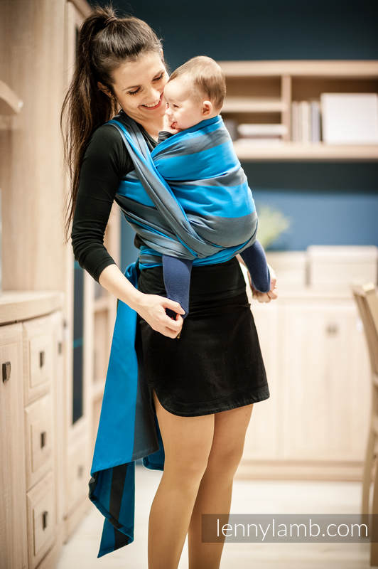 Chusta do noszenia dzieci, tkana splotem skośno-krzyżowym (100% bawełna) - GŁĘBIA OCEANU - rozmiar XS #babywearing