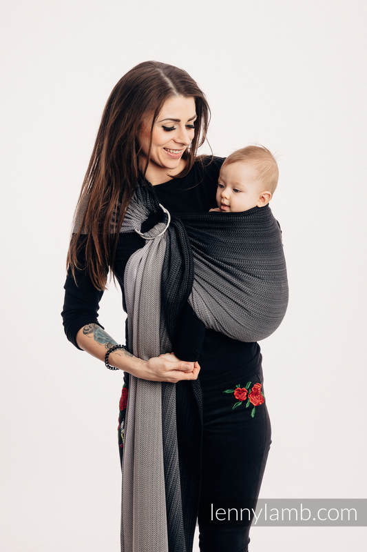 Bandolera de anillas, tejido espiga (100% algodón) - LITTLE HERRINGBONE OMBRE GREY  - long 2.1m #babywearing