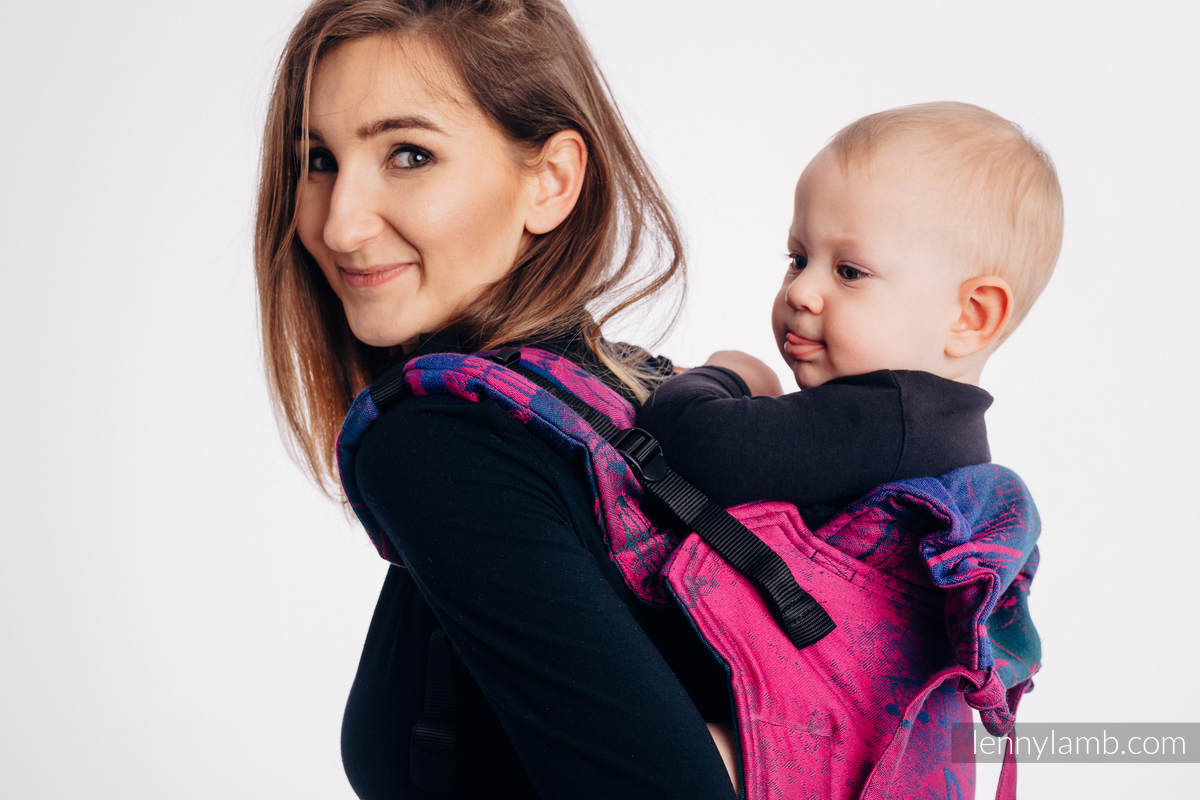 Lenny Buckle Onbuhimo baby carrier, standard size, jacquard weave (43% cotton, 57% Merino wool) - SYMPHONY DESIRE #babywearing