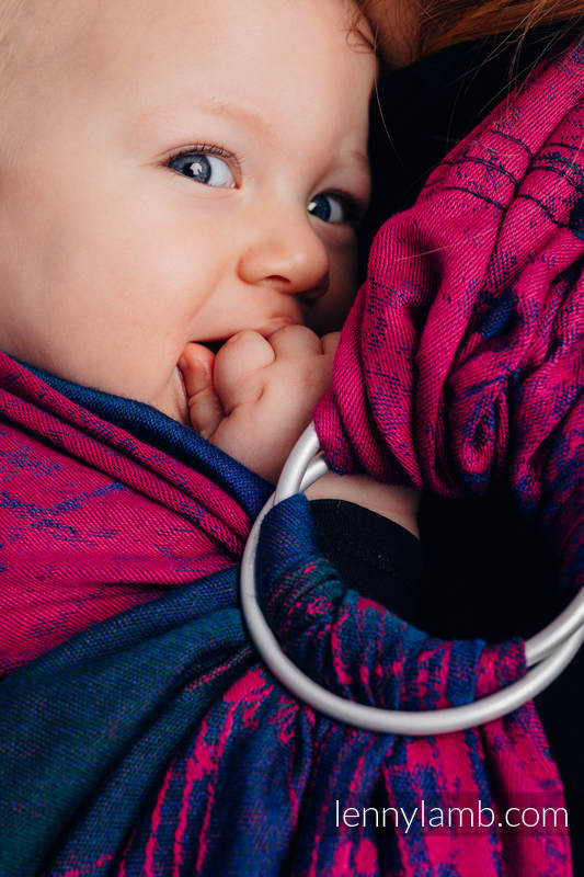 Żakardowa chusta kółkowa do noszenia dzieci, 43% bawełna, 57% wełna merino - SYMFONIA PRAGNIENIE - long 2.1m #babywearing