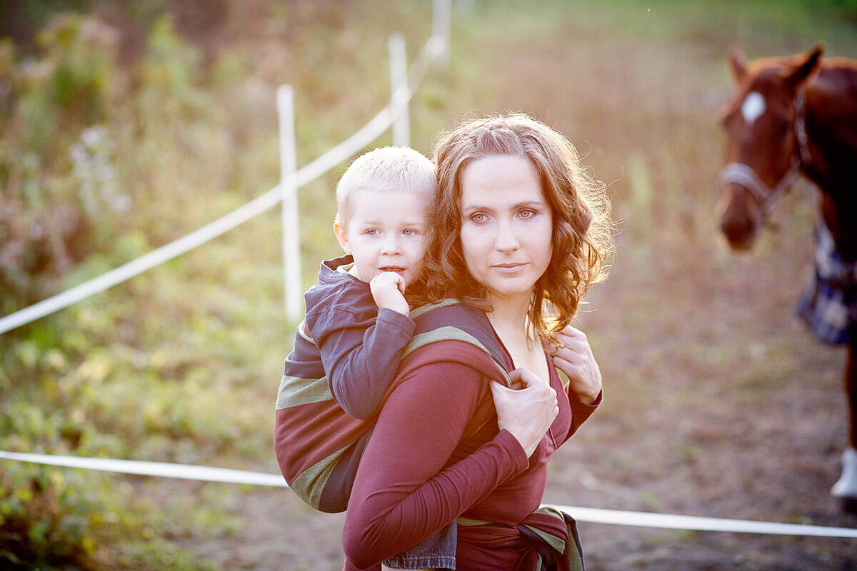 Chusta do noszenia dzieci, tkana splotem skośno-krzyżowym, bawełna z wełną - Sosna - rozmiar L #babywearing