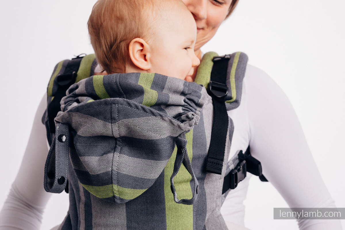 LennyGo Ergonomische Tragehilfe, Größe Baby, Kreuzköper-Bindung, 100% Baumwolle - SMOKY - LIME #babywearing