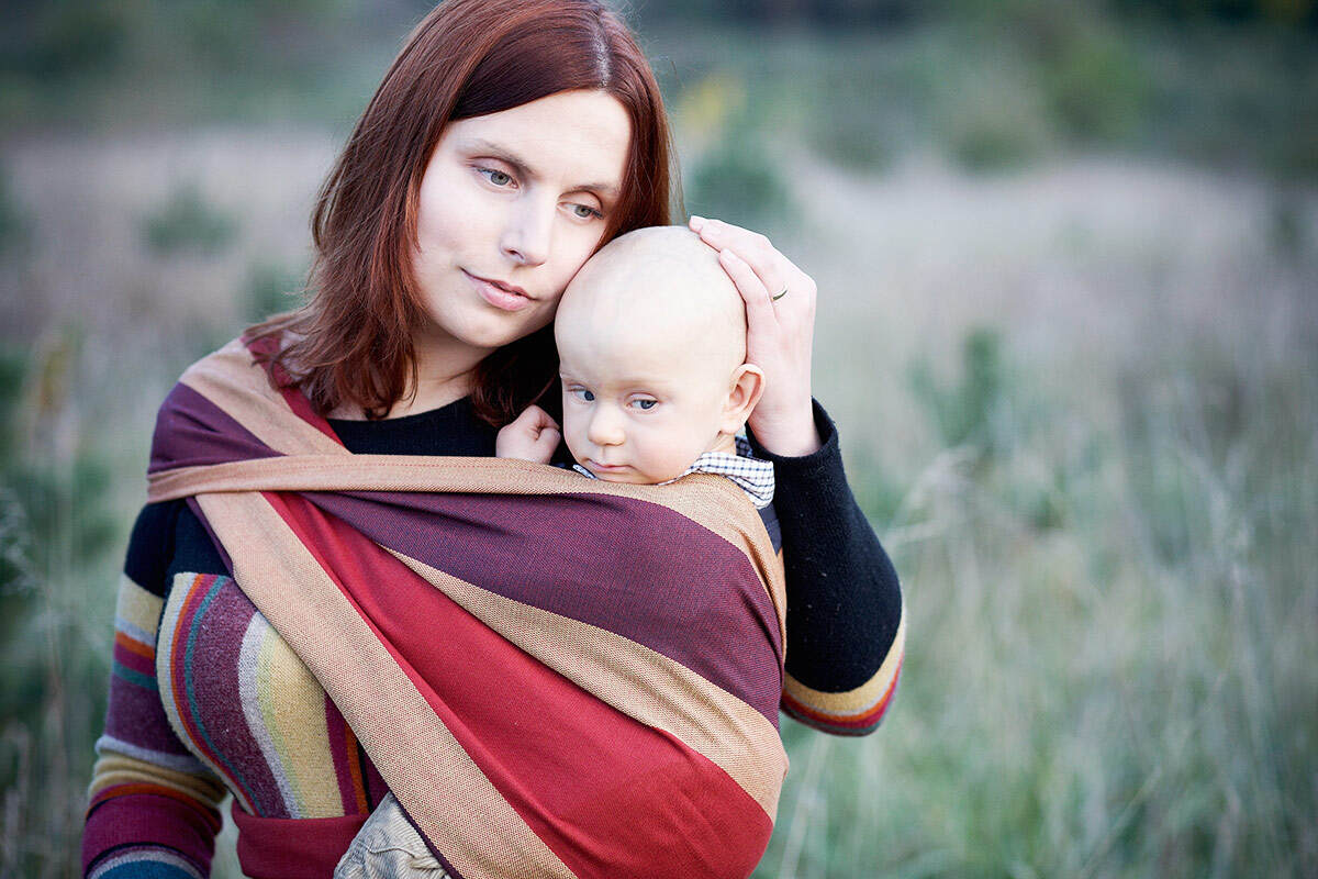 Chusta do noszenia dzieci, tkana splotem skośno-krzyżowym, bawełna z wełną - Klon - rozmiar M #babywearing