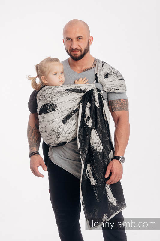 Ringsling, Jacquard Weave (100% cotton), with gathered shoulder - ROAD DREAMS - standard 1.8m #babywearing