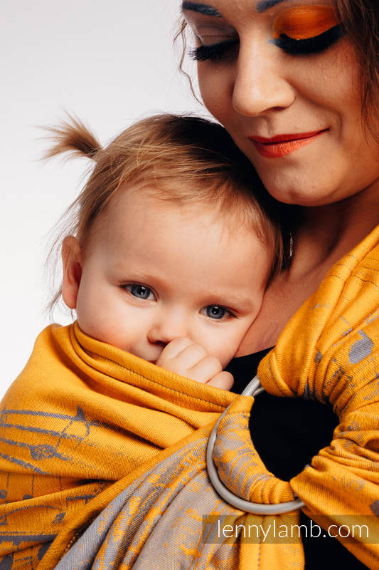 Żakardowa chusta kółkowa do noszenia dzieci, bawełna, ramię bez zakładek - SYMFONIA - SUN GIFT - standard 1.8m #babywearing