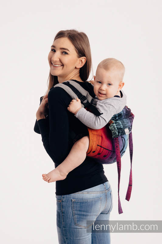 Lenny Buckle Onbuhimo baby carrier - CHOICE - SYMPHONY RAINBOW DARK - Toddler size, jacquard weave (100% cotton)  #babywearing